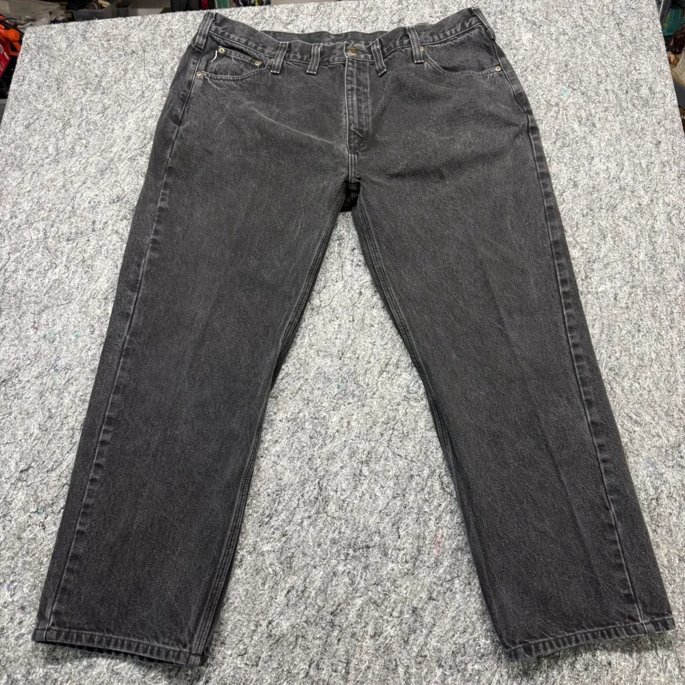 Carhartt Relaxed Fit‎ Straight Leg Black Denim Jeans Mens 44x30 Faded Workwear
